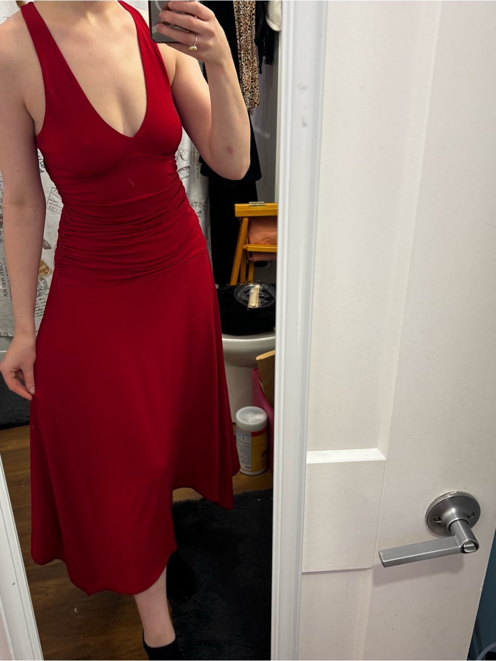 BCBGMaxAzria Red Sleeveless V-Neck Midi Dress - Picture 2 of 11